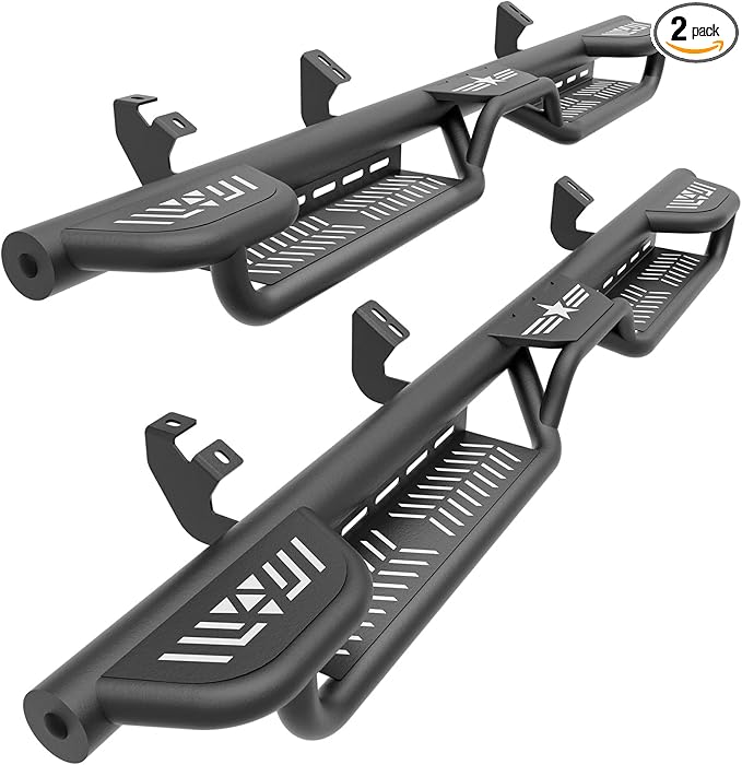 Three Raised Steps Running Boards Side Steps Compatible with 2024 2025 Toyota Tacoma Double Cab & Crew Cab, Heavy-Duty Carbon Steel Bolt-on Nerf Bar Side Rails Rock Sliders (4 Full-Size Doors)