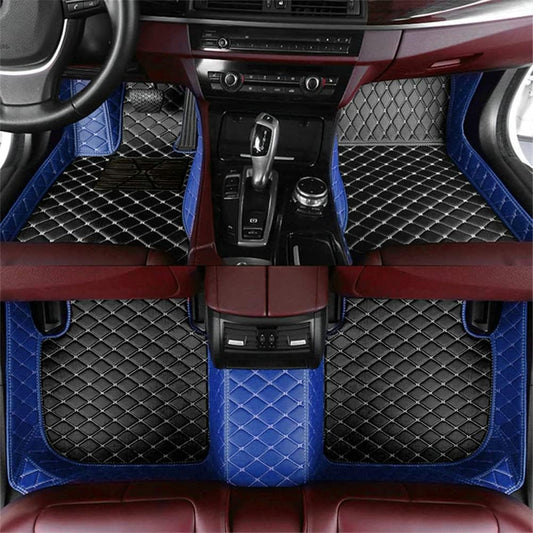 Add Personal Touch to Your Vehicle with IMEISH Customizable Logo Text Car Mats for 99% of vehiclesPads Protection Non-Slip Leather Floor Liners (Blue and Black Beige)