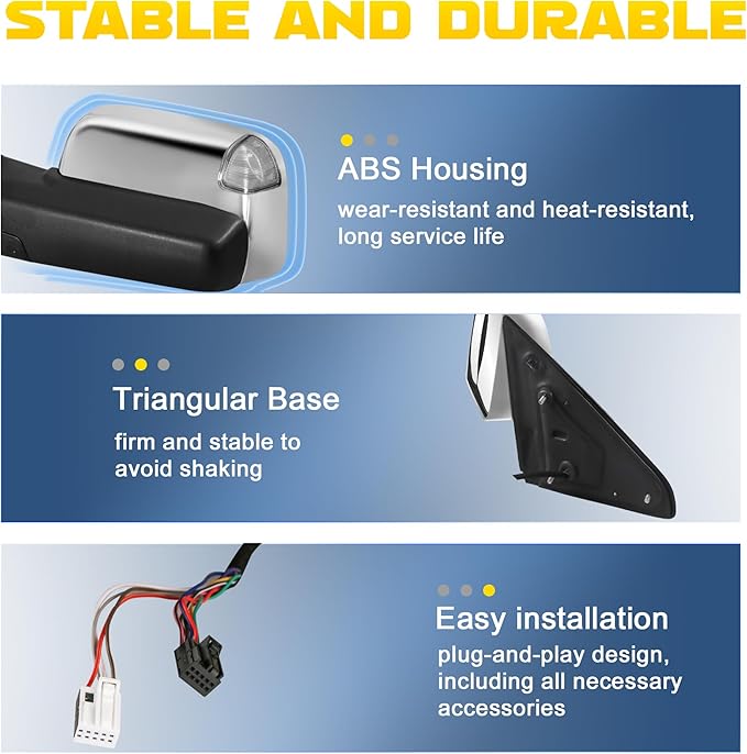 Power Heated Towing Mirrors Compatible for 2009-2018 Dodge Ram 1500 2500 3500, 2019-2024 Ram 1500 Classic w/LED Turn Signal Light Side Tow Mirror Manual Flip (Chrome)