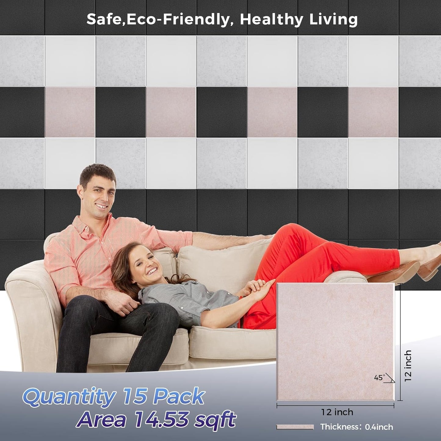 15 pcs 165dtex Microfiber Acoustic Panels ，Self-Adhesive Soundproof Wall Panels, 12 x 12 x 0.4 in Sound Proof Foam Panels for Walls, High Density, Noise Dampening Panels for Home Studio（Camel）