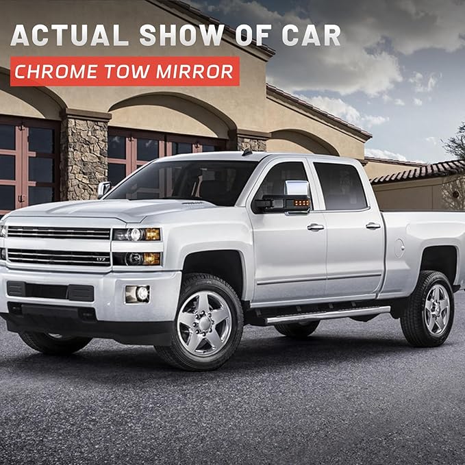 Towing Mirrors for 2003-2006 Chevy Silverado/GMC Sierra 1500 2500 HD 3500(2007 for Classic Style) Avalanche Suburban Tahoe Yukon XL Chrome Power Heat Smoke Signal Light Pair set