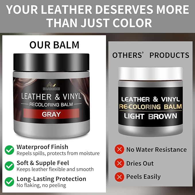 Leather Recoloring Balm and Leather Repair Kit for Furniture, Gray Leather Dye for Couches, Car Seats, Leather Paint & Stain for Sofa, Chairs, Bags, and More