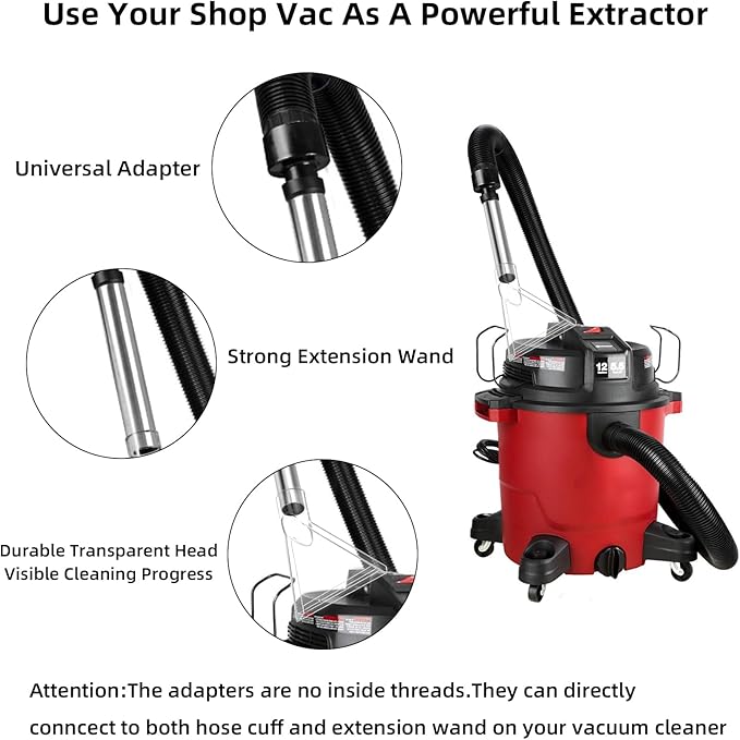 Shop Vac Extractor Attachment Extractor Vacuum Attachment Tools for Upholstery Carpet Cleaning Car Detailing Large Wet Dry Extractor Attachment Fit Shop Vac in 1-1/4",1 3/8",1-7/8",2-1/2"