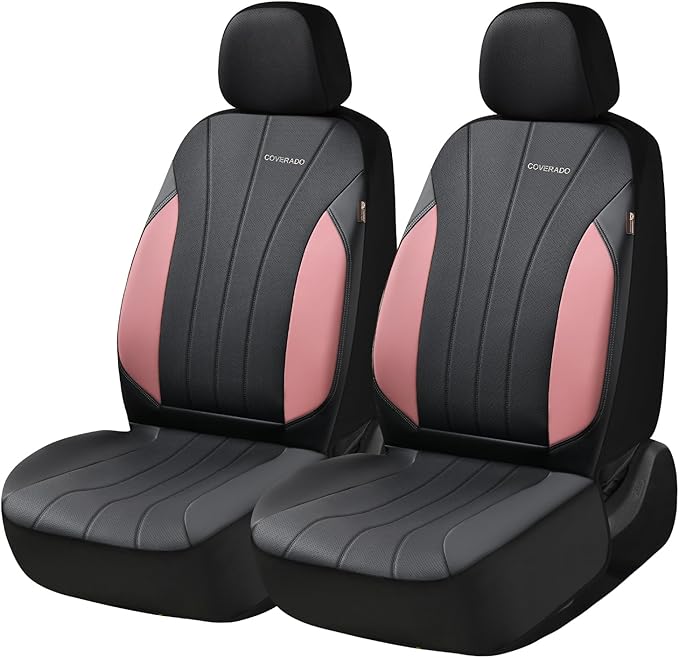 Coverado Car Seat Covers, Luxury Front Seat Covers, Leather Car Seat Protectors, Pink Automotive Seat Covers Universal Fit for SUVs Trucks Sedans