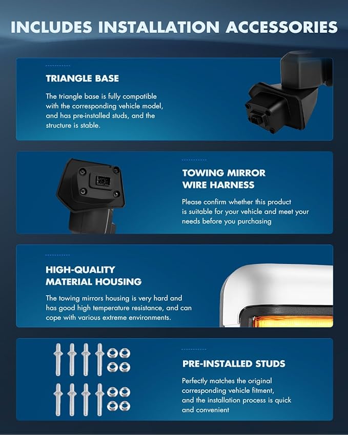 ECCPP Towing Mirrors Tow Mirrors With 2019-2022 For GMC For Serria 1500 Power Heated Turn Signal Width Puddle Running Back-Up Light Temp Sensor Chrome Pickup