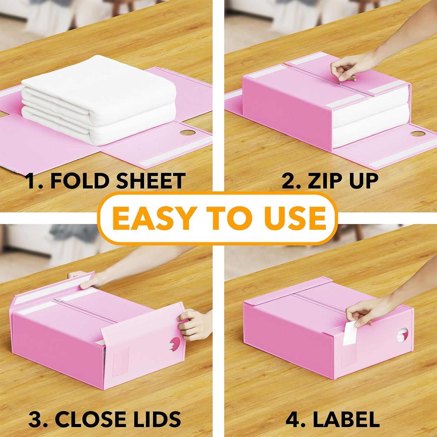 SpaceAid 9 Pack Bed Sheet Organizers and Storage, Foldable Sheet Organizer with Window for Linen Closet, Set Folder Keeper for Queen & King Size Bedding Storage (Pink)