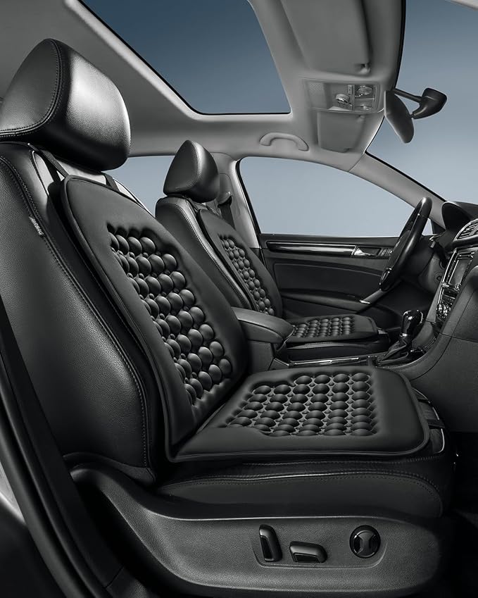 FREMONT AUTO Car Seat Cover Breathable Seat Protector- Made with Premium Polyester Fiber and Massage Magnet Bubble Cushion -Adjustable for Cars Truck SUV Vans, Airbag Compatible (Black 2PCS)