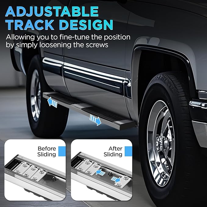 PZ 6.5" Crew Cab Running Boards for 2019-2025 Chevy Silverado/GMC Sierra 1500, 2020-2025 for 2500HD 3500HD Mirror Stainless Steel Side Step Nerf Bar Ridge Pattern