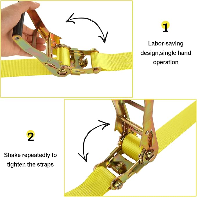 4 Pack 2 Inch Ratchet Straps Heavy Duty 20ft Tie Down Straps Ratchet with Double J Hook, 8000 LBS Break Strength, Cargo Ratchet Straps for Moving, Truck, Trailers, Motorcycles, Kayaks, Car Roof