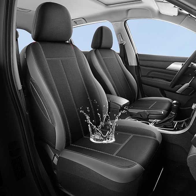 Waterproof Seat Covers, Neoprene Lining Car seat Covers Full Set Premium Cloth, Airbag Compatibable, Durable, Universal Automotive Comfort for Most Cars,Trucks,SUVs(Black Darkgray 816)