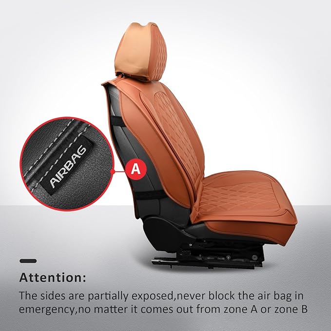 MIROZO Front Seat Covers Brown,Car Seat Covers Faux Leather Automotive Seat Covers Car Seat Protector Vehicle Cushion Cover for Sedan, Truck and SUV Car Accessories(2PCS Front, Brown)