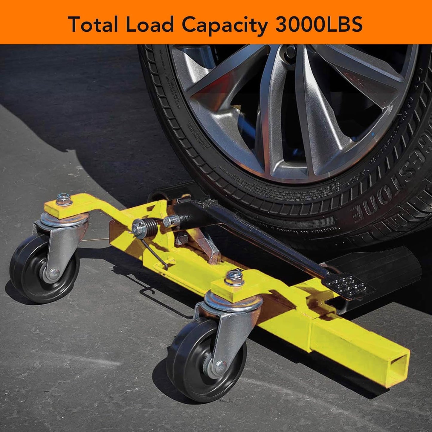 4 Pcs Car Wheel Dolly with Hydraulic Tire Jack, 1500LBS Capacity Trailer Dolly for Vehicle Positioning for Truck RV Trailer, Yellow