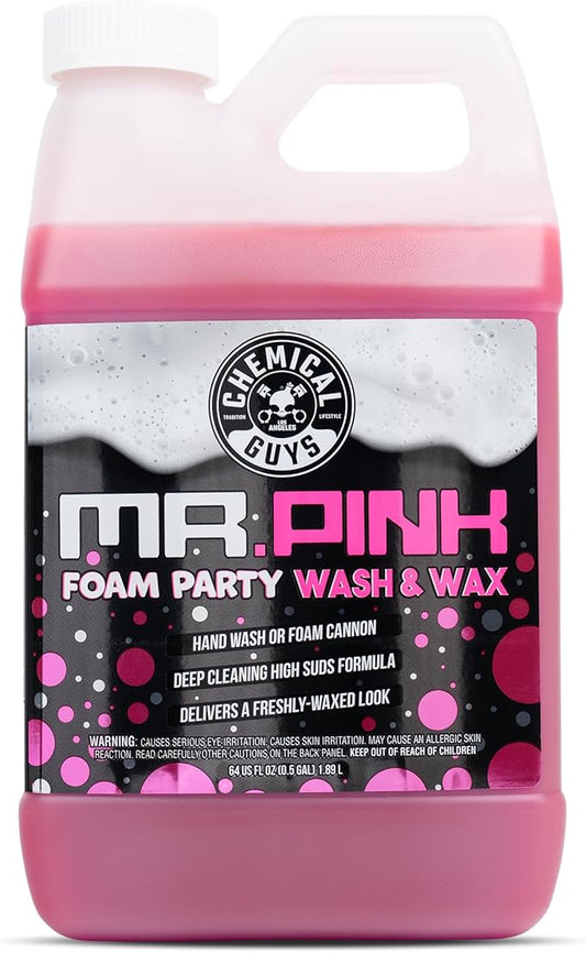 Chemical Guys Mr. Pink Foam Party Wash & Wax - 64 oz Tangerine Scent High Foaming Car Wash Soap for Foam Cannons and Buckets – Safe on Paint, Clear Coat, Cars, Trucks, SUVs, and RVs