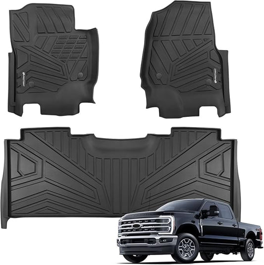 Floor Mat Custom Fit 2017-2024 2025 Ford F-250/F-350 SuperCrew Cab, All Weather TPE Floor Mats for Ford F250/F350 1st & 2nd Row Full Set Cargo Liner (Black)