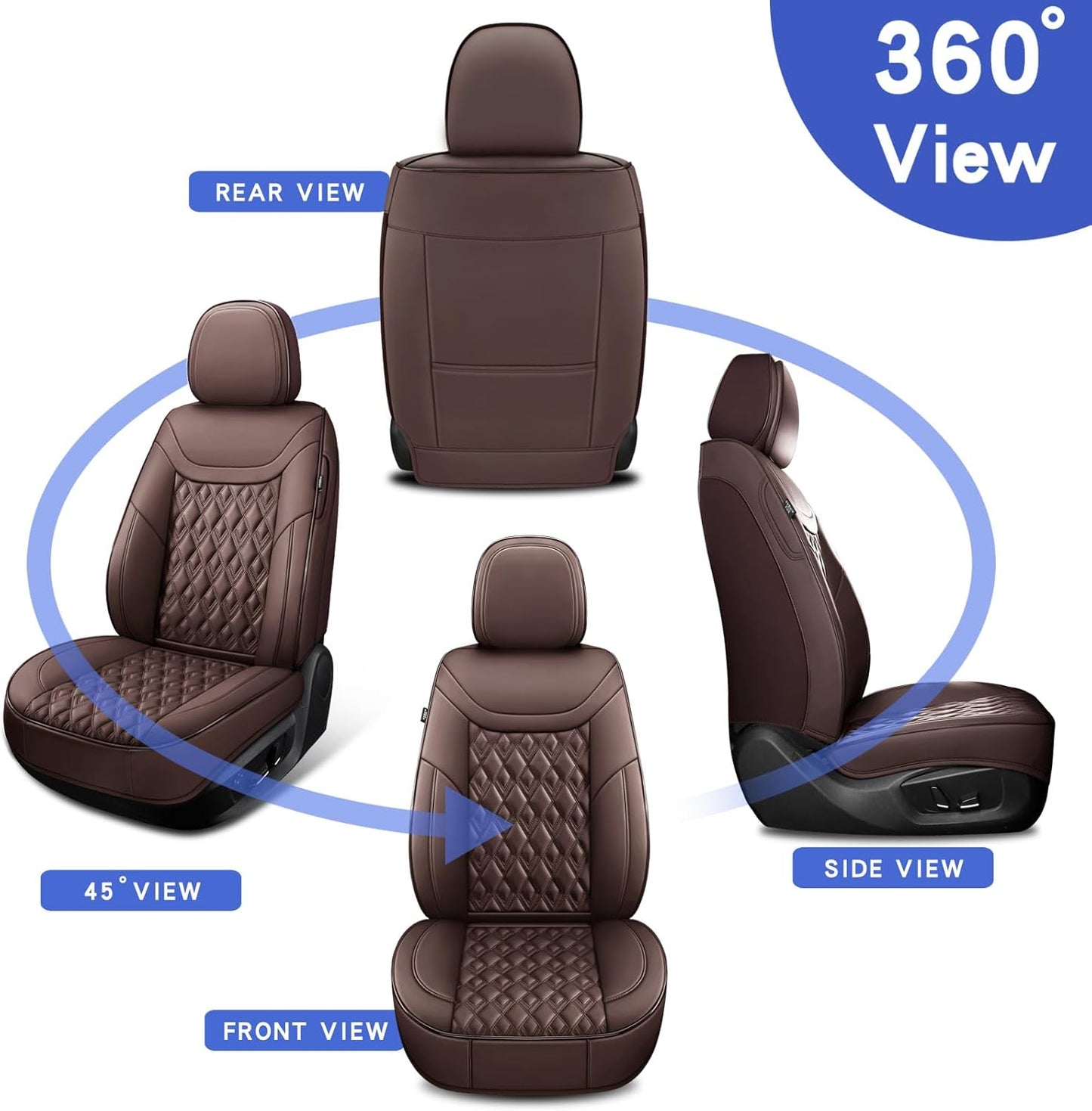 Car Seat Covers Full Set, Leather Seat Covers for Cars, Car Seat Protector Waterproof, Non-Slip Car Interior Covers Fit for Most Cars, SUV, Vans, Trucks,2Seaters,Full Set,Brown