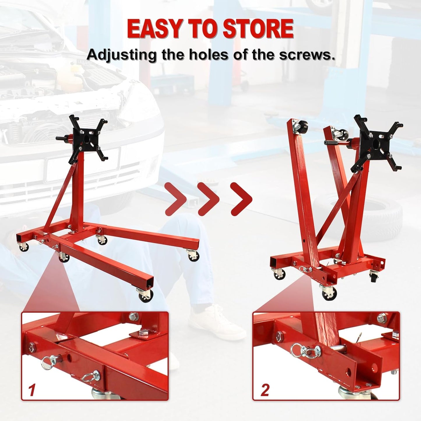 Engine Stand 2000LBS Capacity, Steel Rotating Engine Stand with 6 Casters, 360 Degree Rotating Rotating Engine Run Stand, Heavy Duty Engine Stand for Garages, Vehicle Maintenance Auto Repair, Red