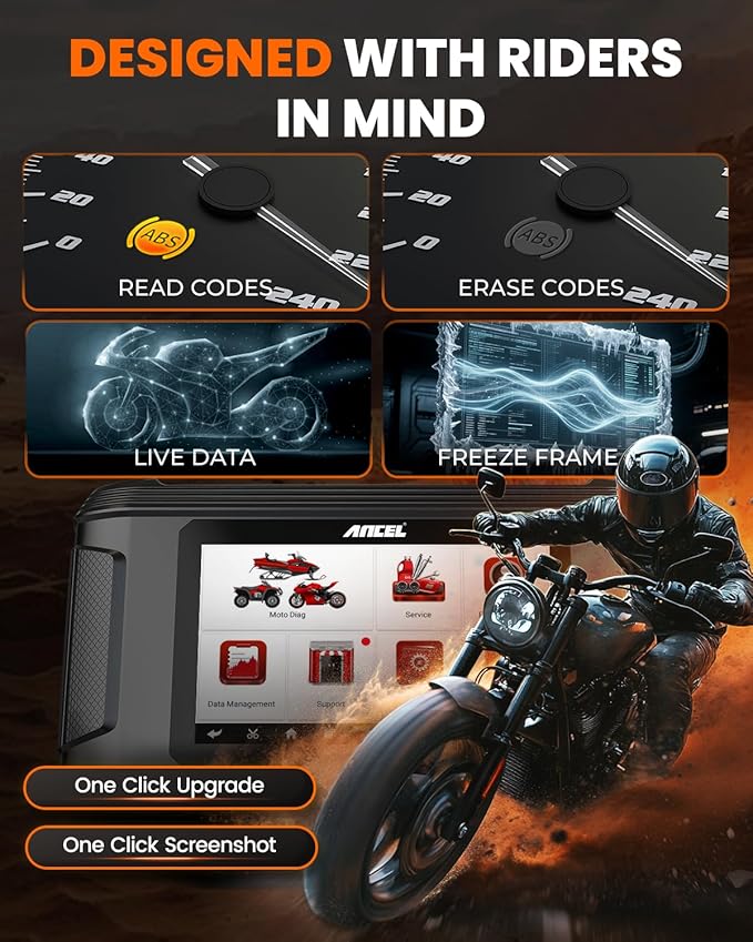 ANCEL MT500 PRO Motorcycle Scanner, Full-System OBD2 Diagnostic Tool with Quick Service Resets & Advanced Programming, Fits for Harley, Honda, Yamaha, Indian, Kawasaki, Suzuki, Polaris, BRP, Victory