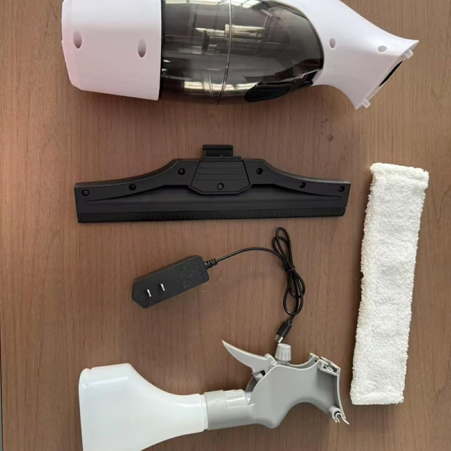 Handheld Window Vacuum Cleaner, Small Rechargeable Window Vacuum Cleaner with Multi-Function Spray Bottle and Microfiber Cloth for Windows, Tiles, Mirrors, countertops and car windshields.