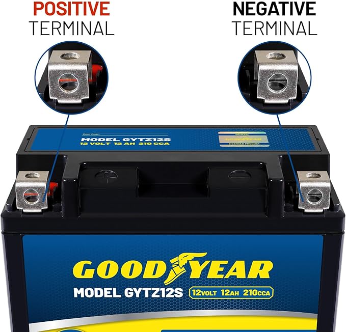 Goodyear GYTZ12S - 12 Volt 12 AH, 210 CCA, Rechargeable High-Performance, Maintenance Free, SLA - AGM Battery for Motorcycle, ATV, UTV, Scooter, Snowmobile, Motorbike and more!