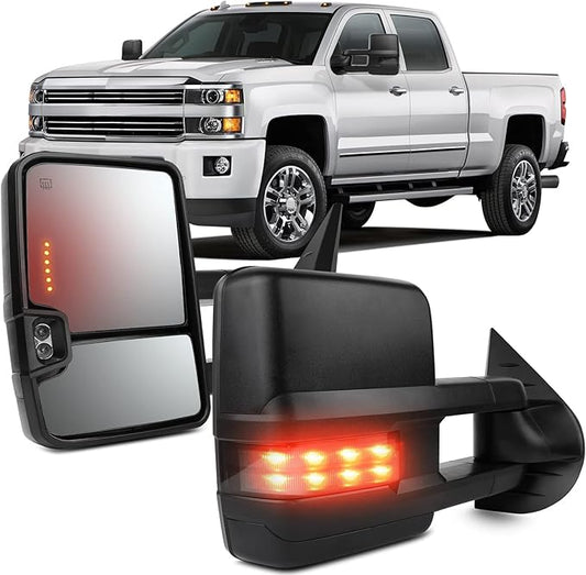 OCPTY Towing Mirrors Power Heated Left Driver Right Passenger Side Tow Mirrors Fit For 2007-13 For Chevy Avalanche 1500 Suburban 1500 2500 Tahoe For Gmc Yukon With Led Turn Signal Light With Black