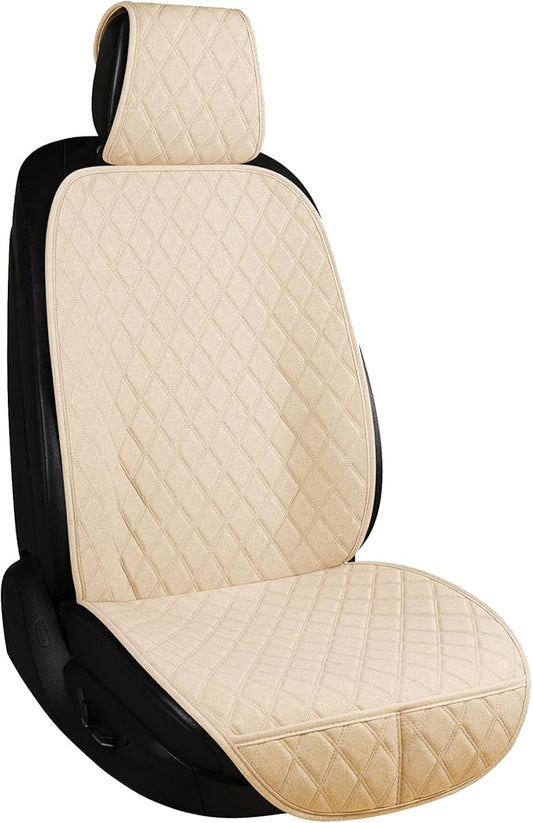 ENOGE Car Seat Cover, Front Car Seat Covers, Driver Seat Protector with Soft & Breathable Cloth Fabric for All Seasons Universal Fits Most Automotive, Van, SUV, Truck (Beige, 1 Front)