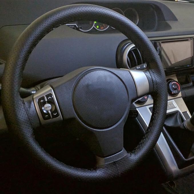 Onerbuy Universal Leather Car Steering Wheel Stitch On Wrap Cover DIY Sewing Breathable and Anti Slip, Maximum for 15-Inch Diameter Car Steering Wheel (Black)