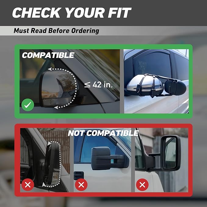 Extended Towing Mirrors, Universal Clip-On Side Mirror Extensions for Pickups, RVs, and Trailers, Tow Mirrors with Extenders (Model MG94)