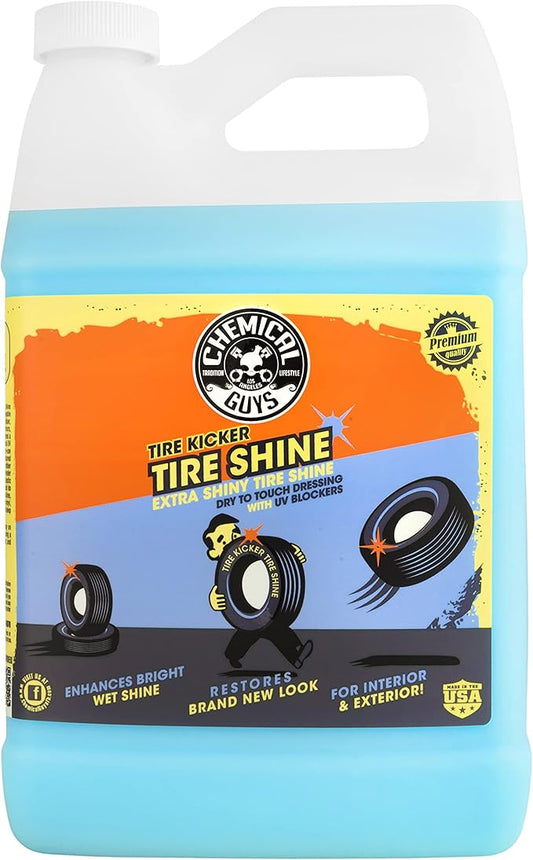 Chemical Guys Tire Kicker Sprayable Extra Glossy Tire Shine - Dry-to-the-Touch Dressing for Rubber, Vinyl, and Plastic, Restores Deep Black Shine, Safe for Cars, Trucks, RVs, and Motorcycles - 128 oz