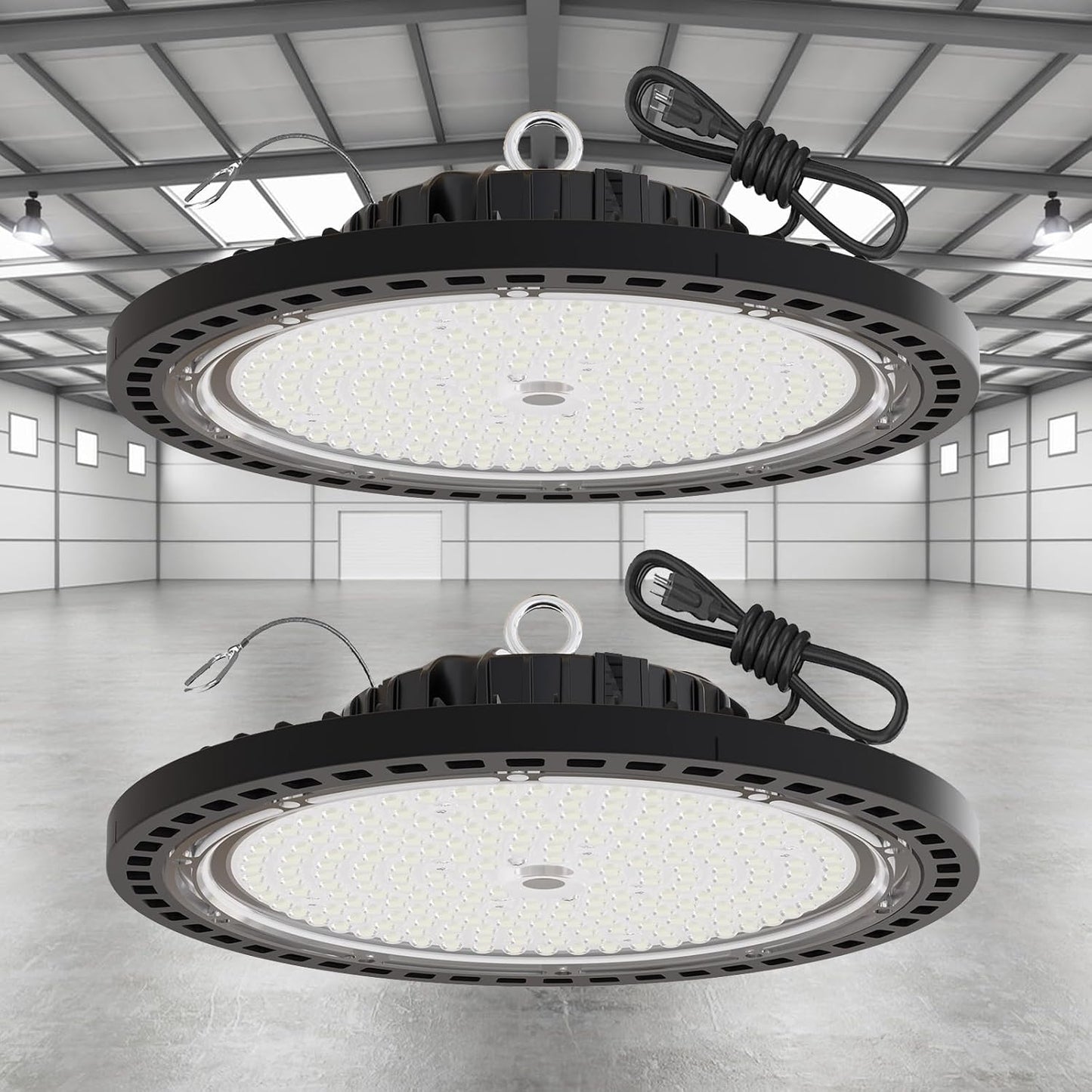 2 Pack UFO LED High Bay Light 250W, 35000 LM, 5000K with 5ft Power Cord, US Plug, Bright LED Shop Light for Basement Commercial Factory Garage Lighting, IP66 Waterproof, AC110-277V, ETL Listded