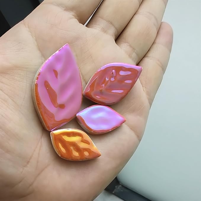 1.1LB Random Iridescent Leaves Ceramics Mosaic Tiles, Making Creative 3 Size Ceramic Mosaic Pieces for DIY Craft,Flowerpots, Vases, Cups, Garden Decor Mosaic Making Supplies (Orange)