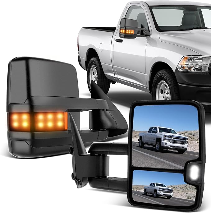 ECCPP Towing Mirrors Tow Mirrors With 1999-2002 For Chevy Silverado For GMC Sierra 1500/2500/3500 Power Adjusted Heated Led Turn Signal Width Light Black Pickup