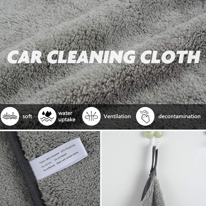 SINLAND Microfiber Car Drying Towels Scratch Free Ultra Absorbent Cleaning Cloths for Household, Car Washing, Drying and Auto Detailing 380gsm 16in x 16in 6 Pack