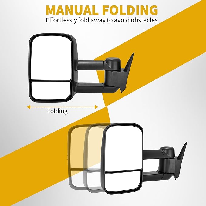 DWVO Side Towing Mirrors Compatible with 1988-1998 Chevy/GMC C1500 K1500,1988-2000 Chevy/GMC C2500 C3500 K2500 K3500, Power Adjusted Manual Folding Telescoping Pair Set