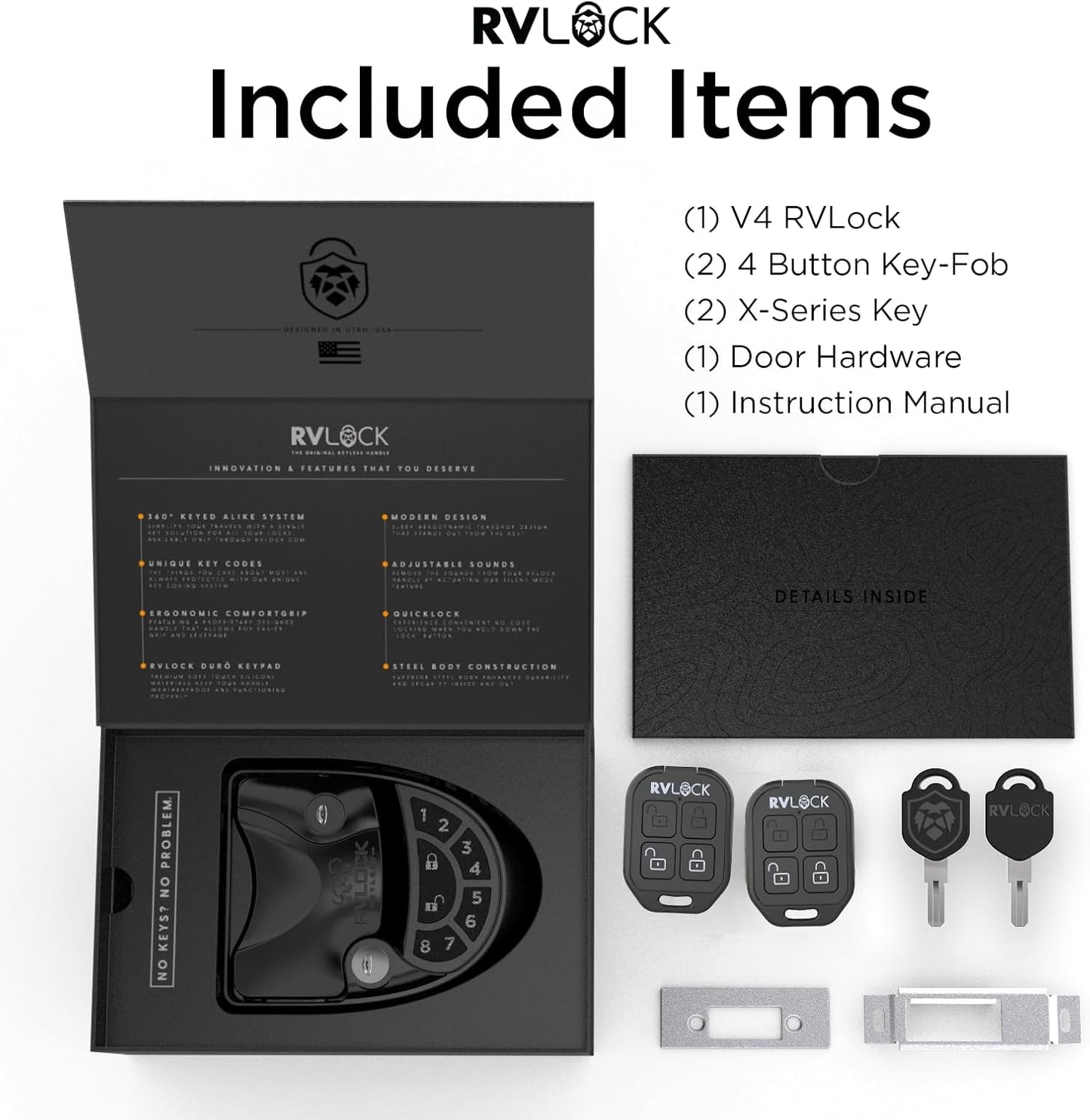 RVLOCK V4 RV Door Lock Keyless Entry with Remote, Secure and Convenient Camper Latch Replacement, Durable RV Door Lock Replacement for Trailers with Patented Security Technology