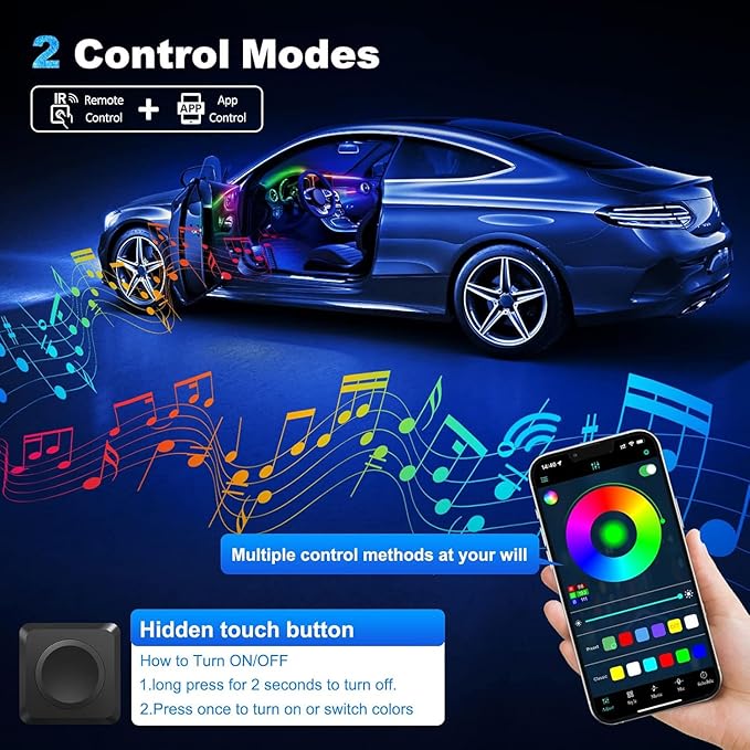 Dreamcolor Acrylic Interior Car LED Strip Light with Wireless APP, RGB 18 in 1 with 175 inches 593 LEDs Fiber Optic Ambient Lighting Kits, 16 Million Colors Sound Active Function Car Neon Lights