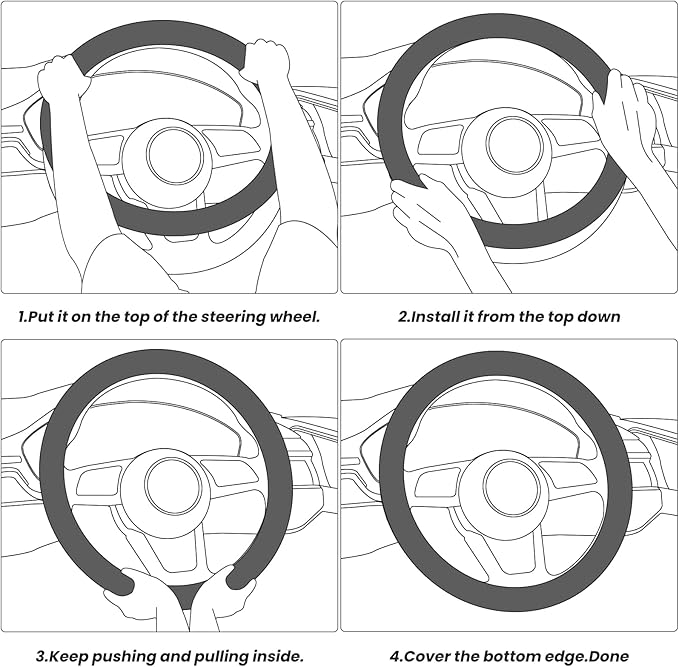 KAFEEK Steering Wheel Cover, Universal 15 inch, Microfiber Leather, Anti-Slip,Odorless, Black Lines