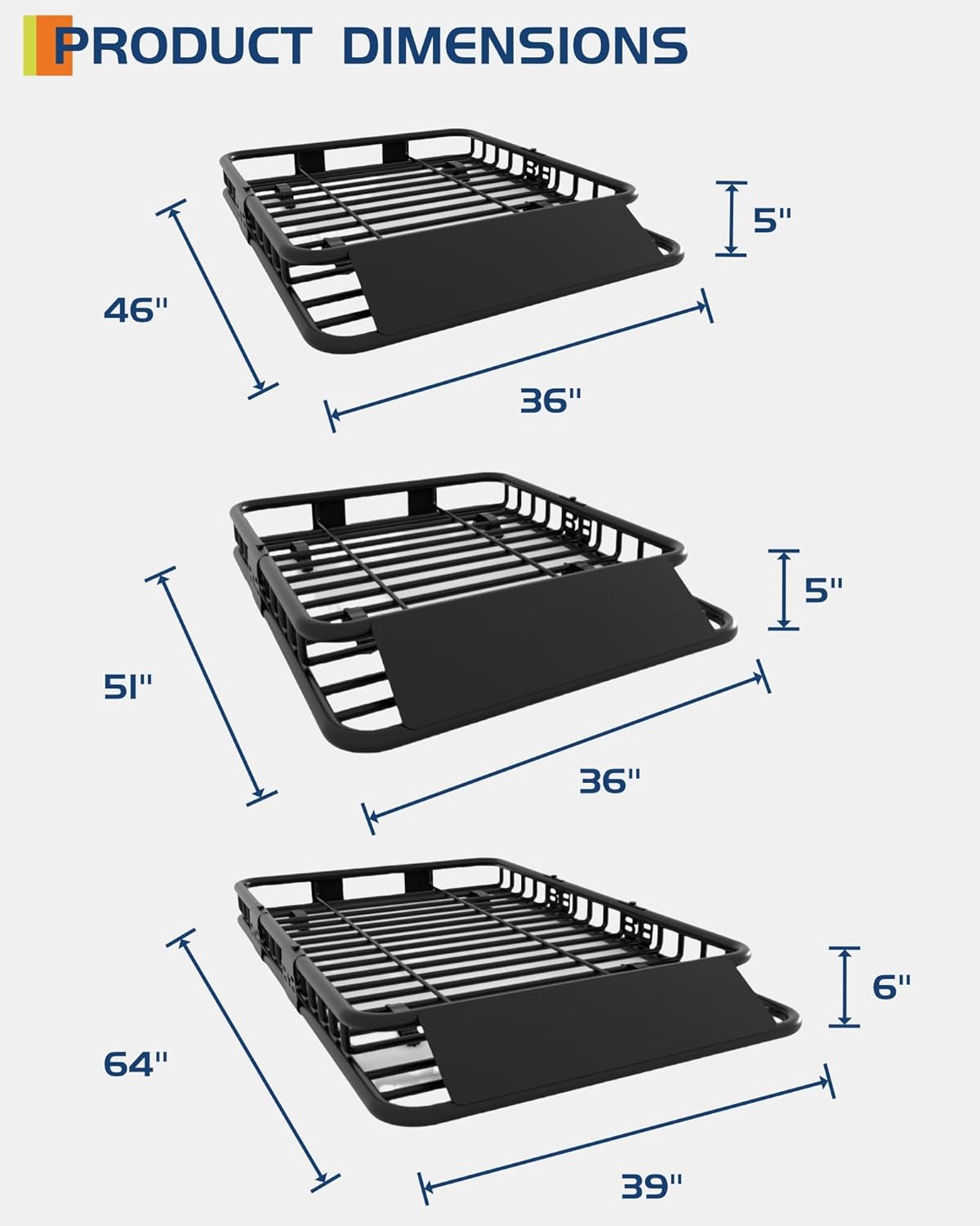 46" x 36" Universal Roof Rack Carrier Basket, 200 Lbs Capacity Car Cargo Rack with Extension Luggage Holder Basket Heavy Duty for SUVs, Trucks, Vehicles