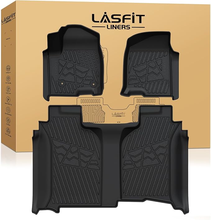 LASFIT Floor Mats 2019-2026 for Chevrolet Silverado/GMC Sierra 1500, 2020-2026 2500HD 3500HD, Only Without Rear Underseat Storage Box, Only Bucket Seat/Crew Cab (Not for Regular/Double Cab)