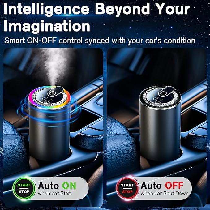 Smart Car Air Freshener with Starry Sky Projection, 50ml Perfume Air Fresheners Diffuser 6 Months Long-Lasting Fragrance for Car, RGB Music-Sync Lights, Auto On/Off Intelligent, 3 Modes, Oceanic Azure