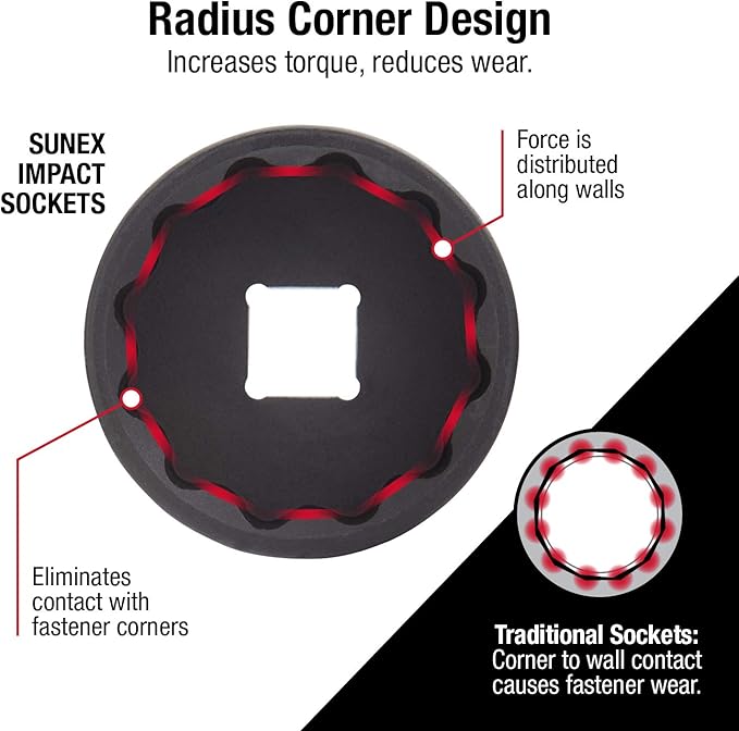 SUNEX TOOLS 2695, ½ Inch Drive Driveline Limited Clearance Socket Set, 12-Point, 9-Piece, Metric, 8mm-17mm, Cr-Mo Steel, Heavy Duty Storage Case