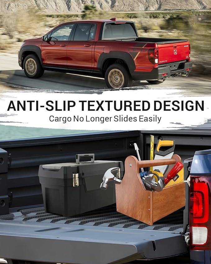 Ecarzo 2025 Upgraded Bed Mat Compatible with 2017-2024 2025 Honda Ridgeline Accessories 5.3FT Bed Liner TPE Cargo Mats Heavy Duty Rear Trunk Mat All Weather Protection