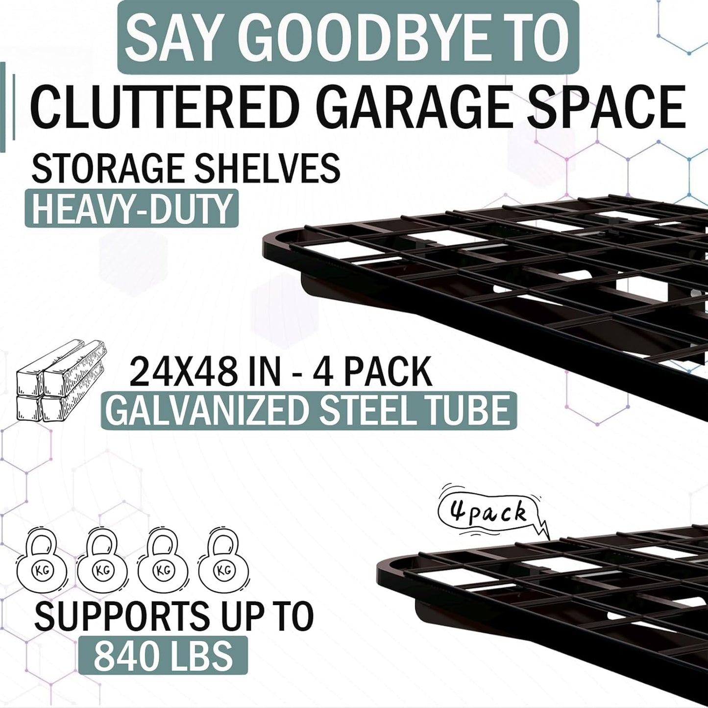 2-Pack 2x4ft Garage Wall Shelves, 2 Shelf Total 8 ft(L) Garage Shelving Wall Mounted – Heavy-Duty Storage Shelves, Perfect for Holding Storage Bins, Boxes, Sporting Goods, Tools, and More Space-Saving