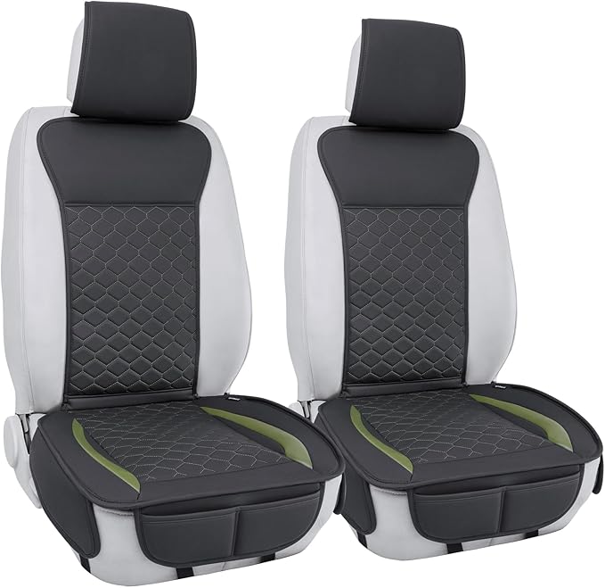 Elantrip 2PCs Front Car Seat Covers Leather Car Seat Protector Universal fit for Most Cars SUVs and Trucks Water Proof Seat Protector Black and Green