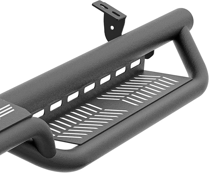 CrewMax Cab Running Boards Side Steps Compatible with 2007-2021 Toyota Tundra Crew Max Cab, Two Stair Drop Design Style Black Truck Side Rails Nerf Bars (Black Powder Coated, Star Logo)