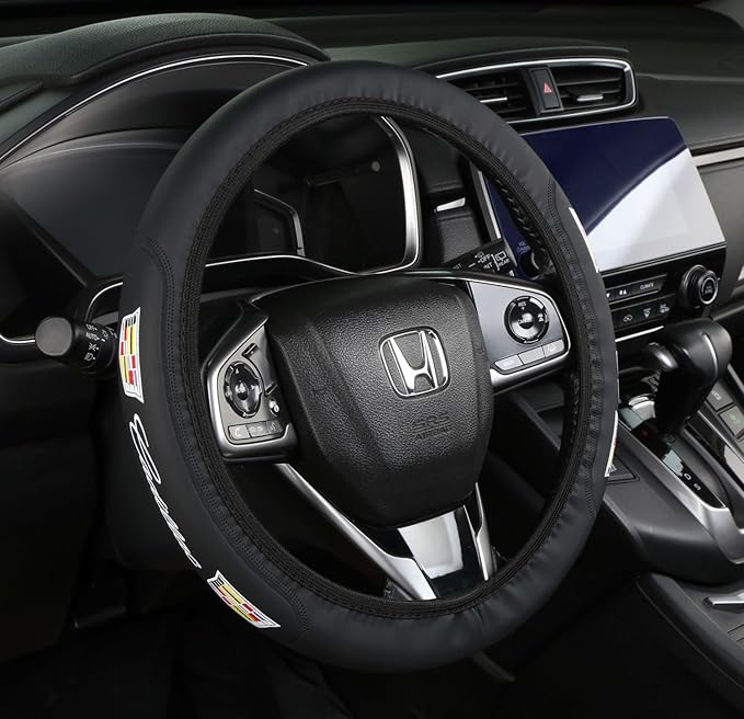 Black car Steering Wheel Cover - Universal Car Accessory for Diverse Cars, Durable Leather Cover with Anti-Slip Lining, for Steering Wheel with a Diameter of 14.5"-15".