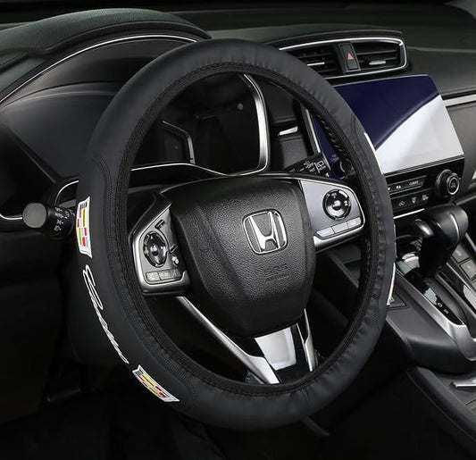 Black car Steering Wheel Cover - Universal Car Accessory for Diverse Cars, Durable Leather Cover with Anti-Slip Lining, for Steering Wheel with a Diameter of 14.5"-15".