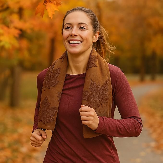 4 Pack 3D Fall Maple Leaf Hand Towel Cotton Autumn Thanksgiving Bathroom Towels Absorbent Jacquard Design Brown Crimson Kitchen Face Towels for Home Decor Cleaning Gift 14 x 30