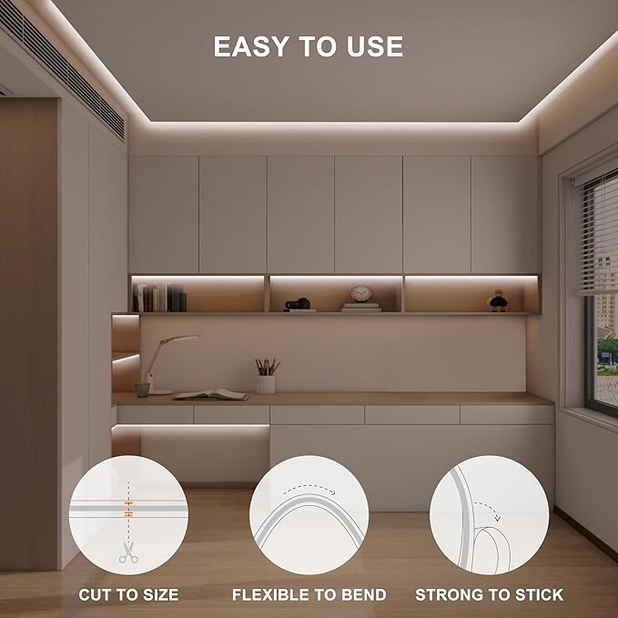 16.4ft COB Led Strip Light with Remote, 4000K Dimmable Bright Led COB Strip Light, White Continuous Led Strip Light for Mirror, Stair, Cabinet, Room