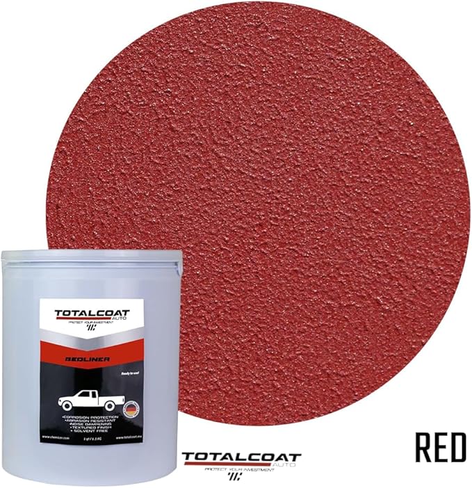 Roll On Truck Bed Liner Paint; Heavy Duty Coating Protection for Box Trucks, Pickups, Cargo Vans (1 Gallon Kit, Red)