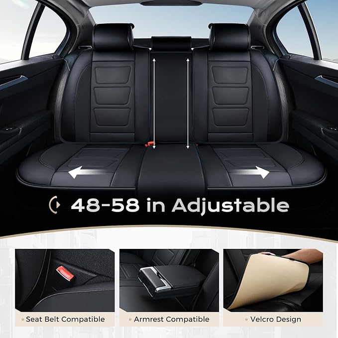 Coverado Car Seat Covers Full Set, Seat Covers for Cars, Front Seat Covers and Back Seat Cover Waterproof Leather Automotive Seat Cover, Universal Car Interior Protectors Cushion for Most Cars Black